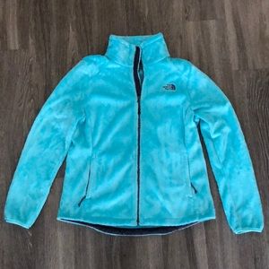Blue North Face fuzzy jacket